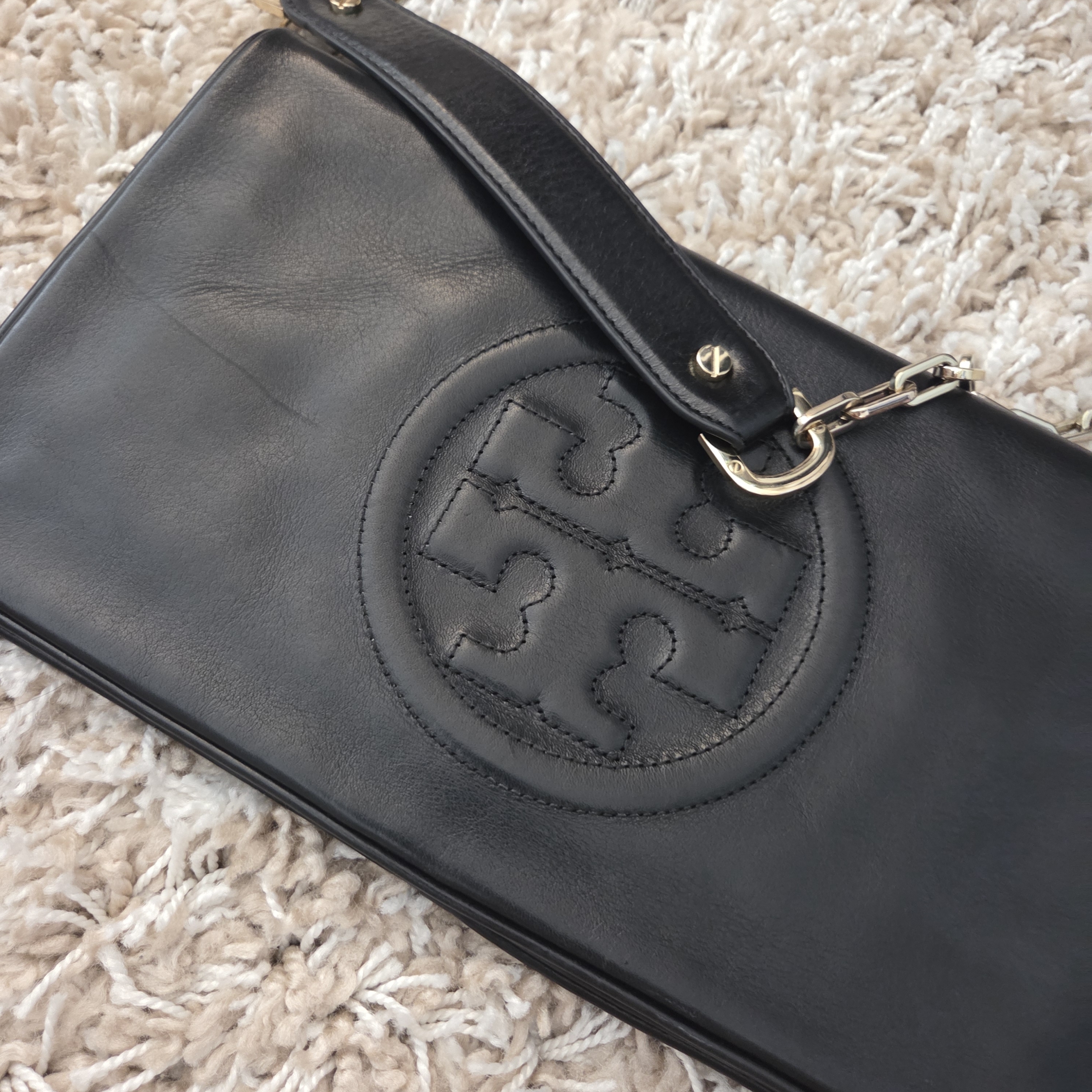 Tory Burch Black Leather Clutch Shoulder Bag